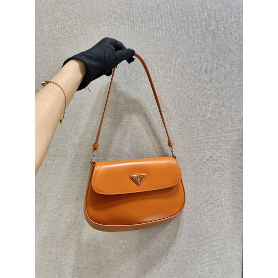 Prada Cleo brushed leather shoulder bag with flap Size:22x15.5x4cm