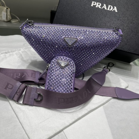 PRADA TRIANGLE CRYSTAL SHOULDER BAG SIZE:20X27.5X20cm