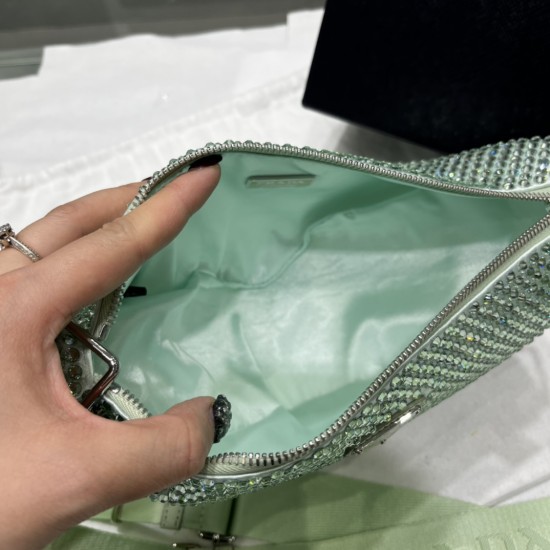 PRADA TRIANGLE CRYSTAL SHOULDER BAG SIZE:20X27.5X20cm