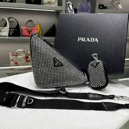 PRADA TRIANGLE CRYSTAL SHOULDER BAG SIZE:20X27.5X20cm