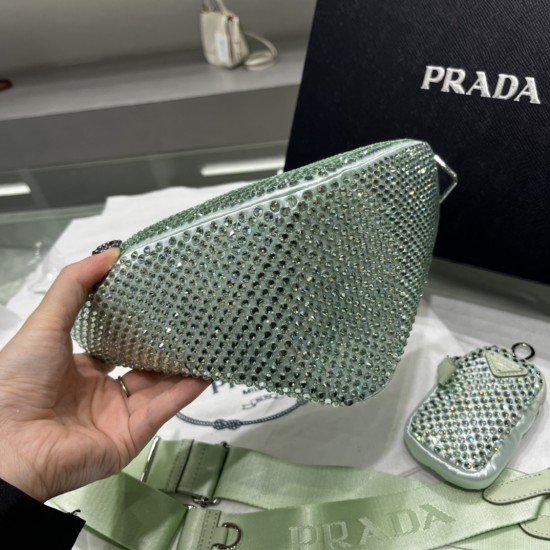 PRADA TRIANGLE CRYSTAL SHOULDER BAG SIZE:20X27.5X20cm