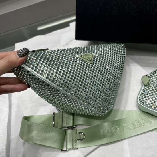 PRADA TRIANGLE CRYSTAL SHOULDER BAG SIZE:20X27.5X20cm