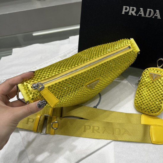 PRADA TRIANGLE CRYSTAL SHOULDER BAG SIZE:20X27.5X20cm