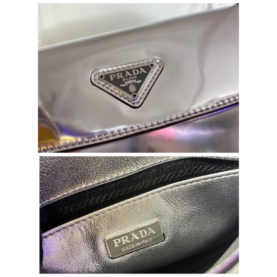 Prada Cleo brushed leather shoulder bag with flap Size:22x15.5x4cm