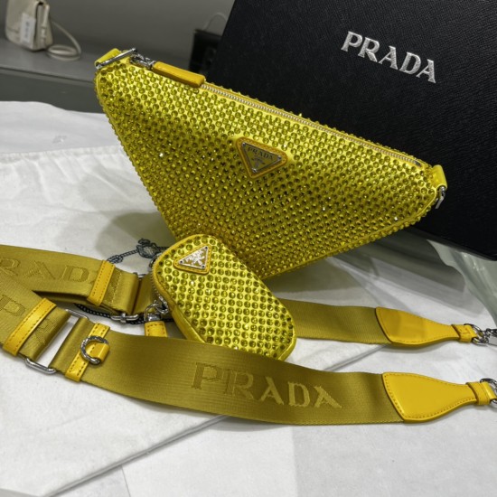 PRADA TRIANGLE CRYSTAL SHOULDER BAG SIZE:20X27.5X20cm