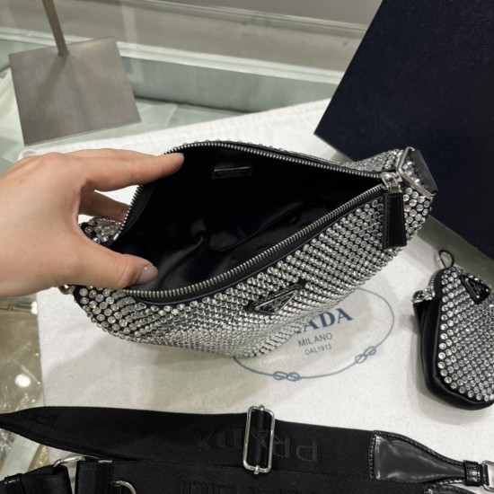 PRADA TRIANGLE CRYSTAL SHOULDER BAG SIZE:20X27.5X20cm