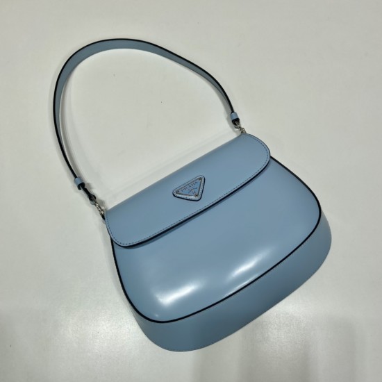 Prada Cleo brushed leather shoulder bag with flap Size:22x15.5x4cm