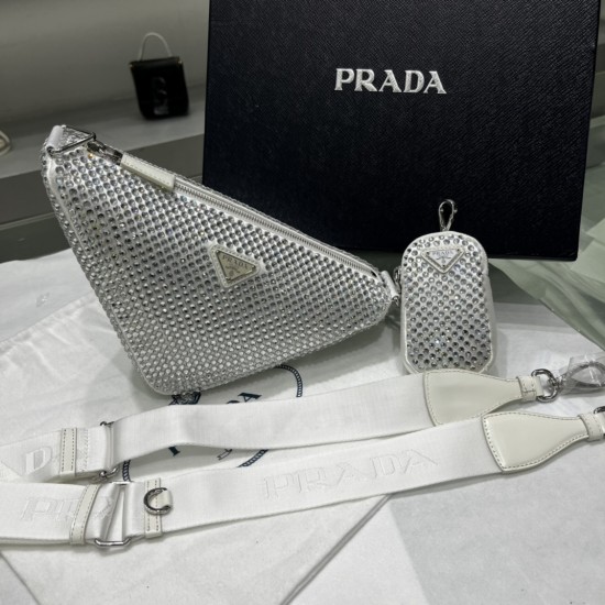 PRADA TRIANGLE CRYSTAL SHOULDER BAG SIZE:20X27.5X20cm