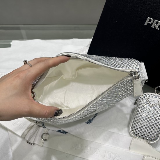 PRADA TRIANGLE CRYSTAL SHOULDER BAG SIZE:20X27.5X20cm