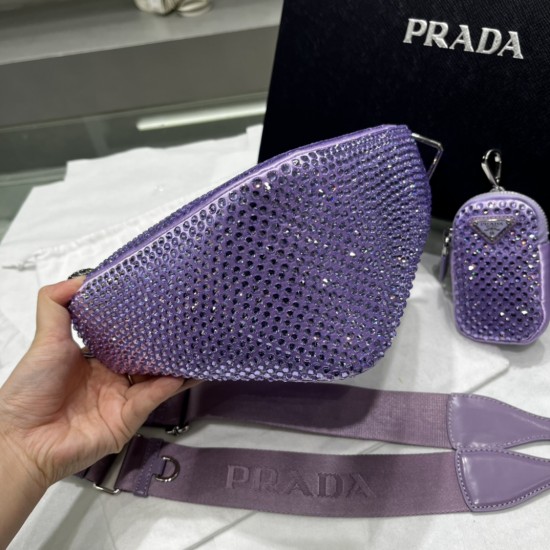 PRADA TRIANGLE CRYSTAL SHOULDER BAG SIZE:20X27.5X20cm