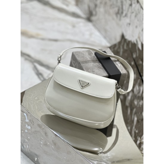 Prada Cleo brushed leather shoulder bag with flap Size:22x15.5x4cm