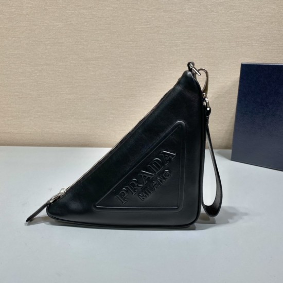 Leather Prada Triangle pouch Size: 26x14x5cm