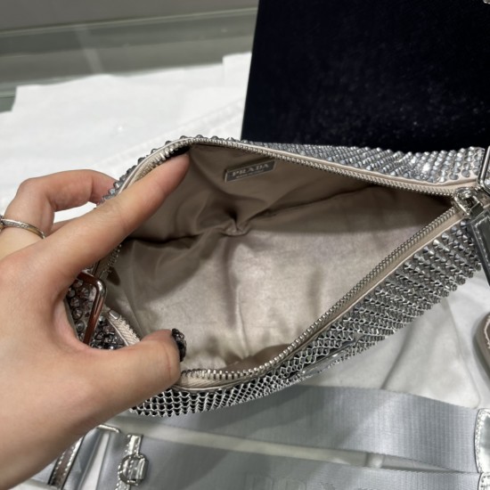 PRADA TRIANGLE CRYSTAL SHOULDER BAG SIZE:20X27.5X20cm