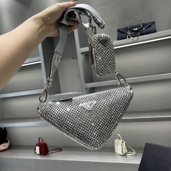 PRADA TRIANGLE CRYSTAL SHOULDER BAG SIZE:20X27.5X20cm