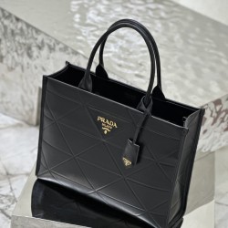 Large leather Prada Symbole bag with topstitching Size:39x30x12cm
