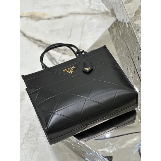 Large leather Prada Symbole bag with topstitching Size:39x30x12cm