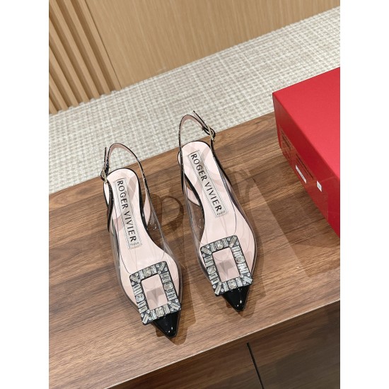 RogerVivier Clear Diamond Buckle Pointed Toe Heels