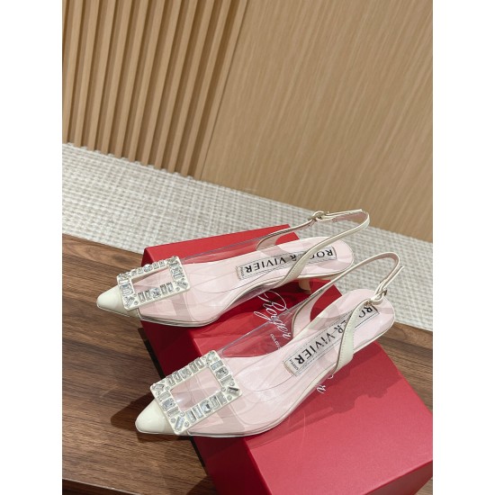 RogerVivier Clear Diamond Buckle Pointed Toe Heels