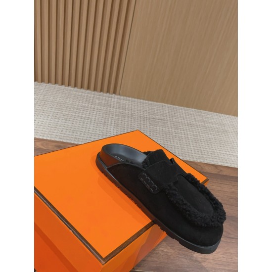 Hermes Wool Half Slippers