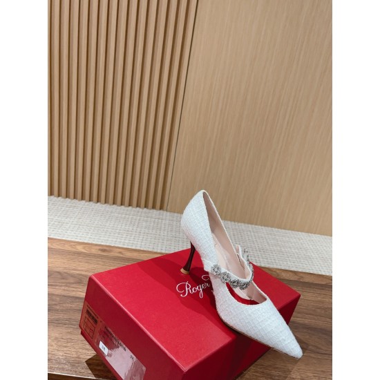 Roger Vivier Crystal Buckle Strap Pointed Toe Shoes