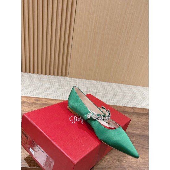 Roger Vivier Crystal Buckle Strap Pointed Toe Shoes