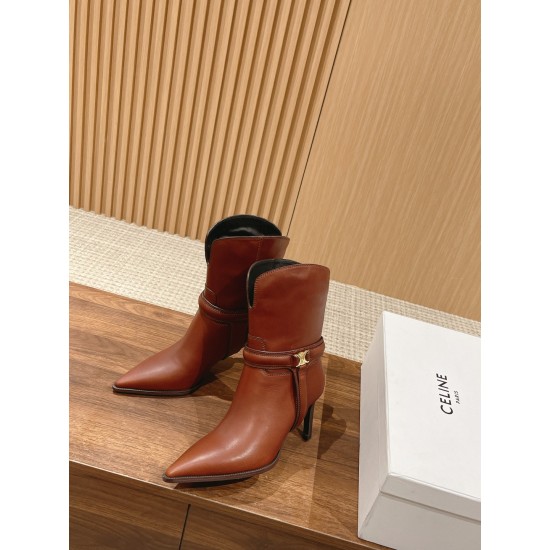 CELINE Calfskin Pointed Toe Boots