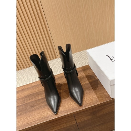 CELINE Calfskin Pointed Toe Boots