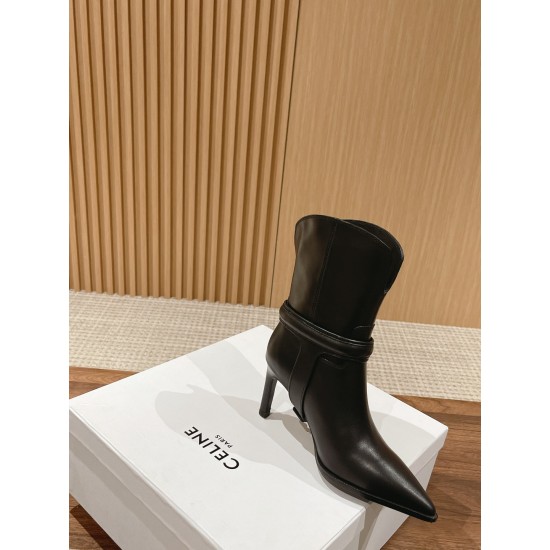 CELINE Calfskin Pointed Toe Boots