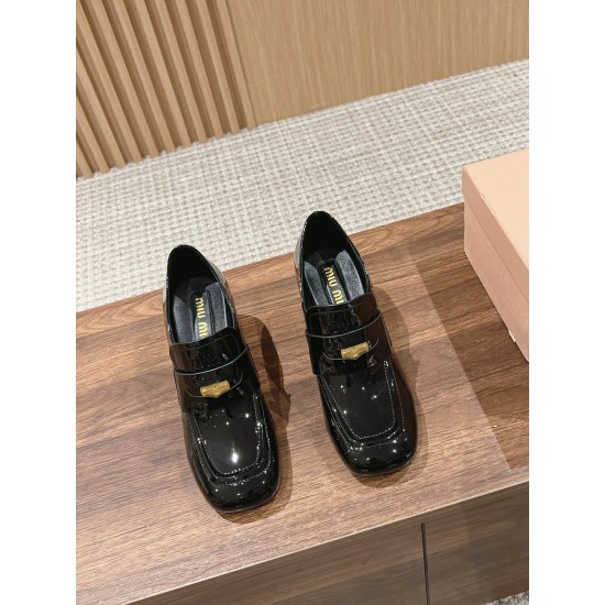  MiuMiu Patent Leather Gold Coin Loafers