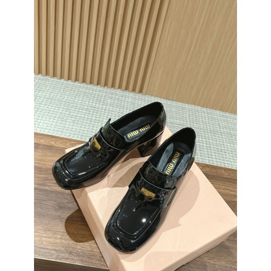  MiuMiu Patent Leather Gold Coin Loafers