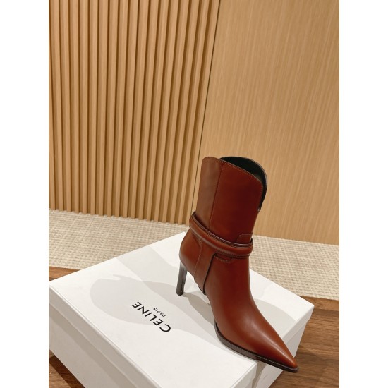 CELINE Calfskin Pointed Toe Boots