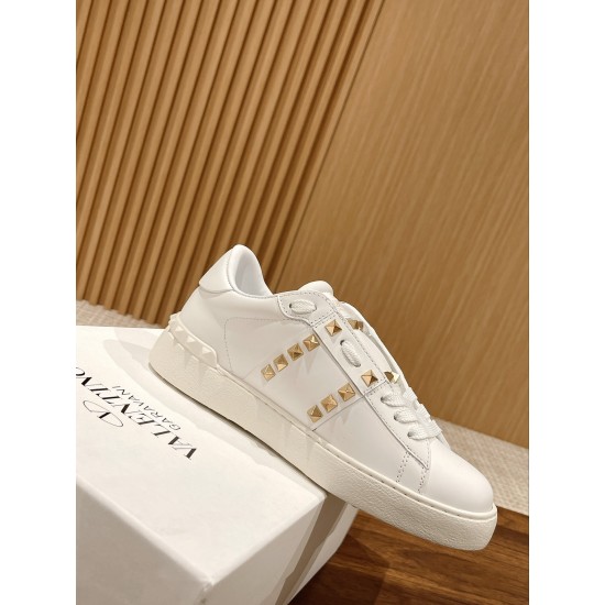 Valentino ROCKSTUD UNTITLED SNEAKER IN CALFSKIN LEATHER WITH METALLIC STRIPE