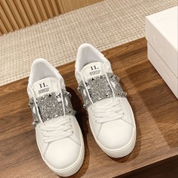 Valentino ROCKSTUD UNTITLED SNEAKER IN CALFSKIN LEATHER WITH METALLIC STRIPE