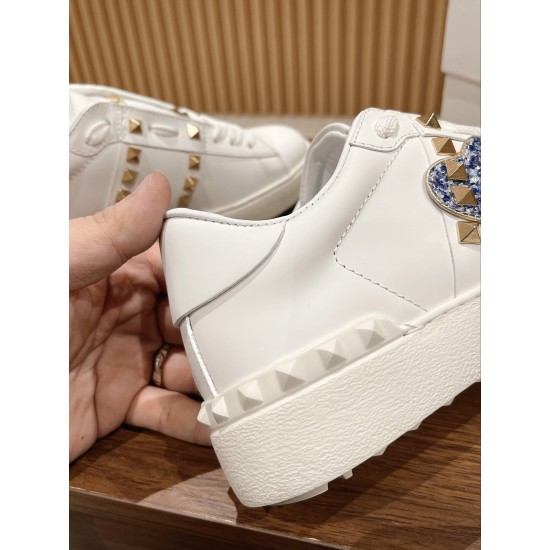 Valentino ROCKSTUD UNTITLED SNEAKER IN CALFSKIN LEATHER WITH METALLIC STRIPE