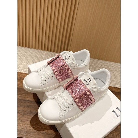 Valentino ROCKSTUD UNTITLED SNEAKER IN CALFSKIN LEATHER WITH METALLIC STRIPE