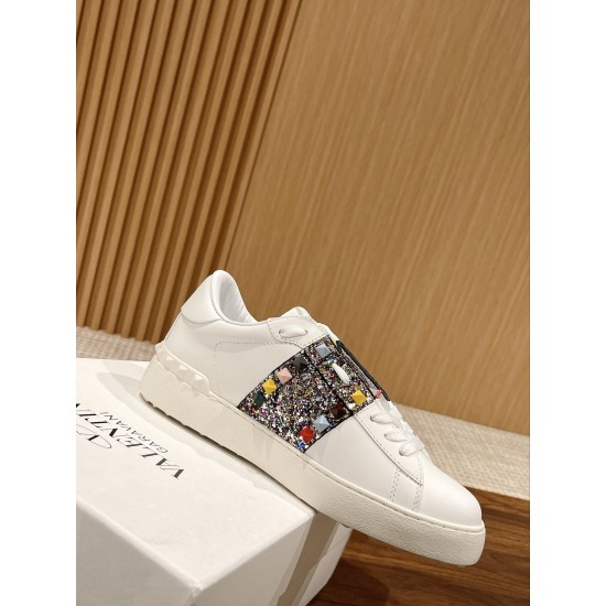 Valentino ROCKSTUD UNTITLED SNEAKER IN CALFSKIN LEATHER WITH METALLIC STRIPE