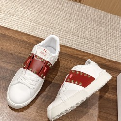 Valentino ROCKSTUD UNTITLED SNEAKER IN CALFSKIN LEATHER WITH METALLIC STRIPE