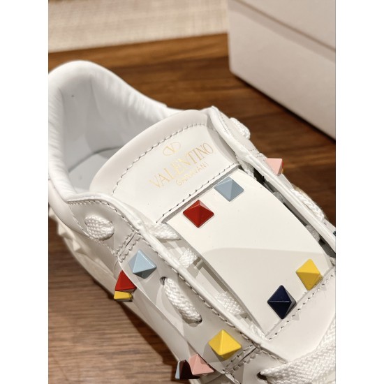 Valentino ROCKSTUD UNTITLED SNEAKER IN CALFSKIN LEATHER WITH METALLIC STRIPE