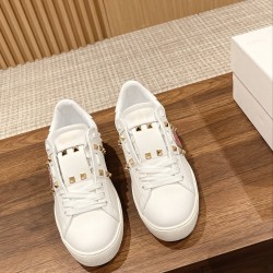 Valentino ROCKSTUD UNTITLED SNEAKER IN CALFSKIN LEATHER WITH METALLIC STRIPE