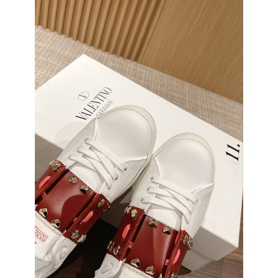 Valentino ROCKSTUD UNTITLED SNEAKER IN CALFSKIN LEATHER WITH METALLIC STRIPE