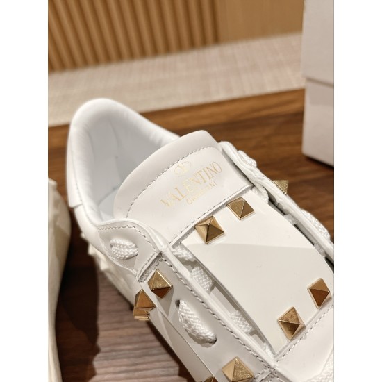 Valentino ROCKSTUD UNTITLED SNEAKER IN CALFSKIN LEATHER WITH METALLIC STRIPE