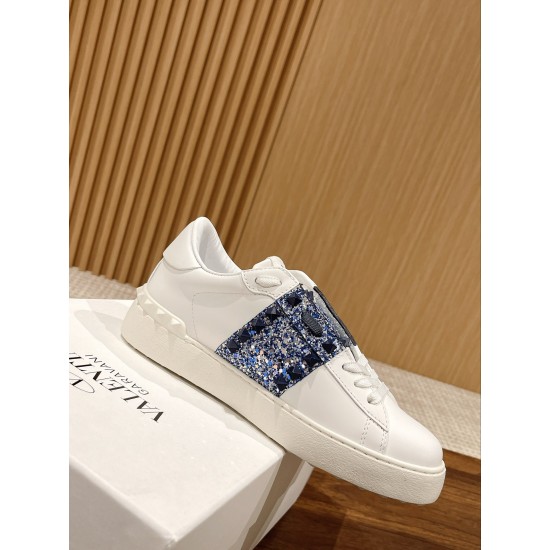 Valentino ROCKSTUD UNTITLED SNEAKER IN CALFSKIN LEATHER WITH METALLIC STRIPE