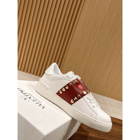 Valentino ROCKSTUD UNTITLED SNEAKER IN CALFSKIN LEATHER WITH METALLIC STRIPE