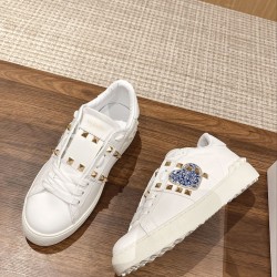 Valentino ROCKSTUD UNTITLED SNEAKER IN CALFSKIN LEATHER WITH METALLIC STRIPE