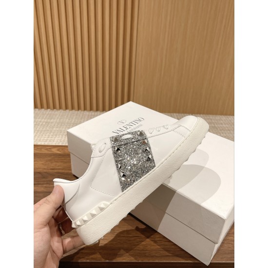 Valentino ROCKSTUD UNTITLED SNEAKER IN CALFSKIN LEATHER WITH METALLIC STRIPE