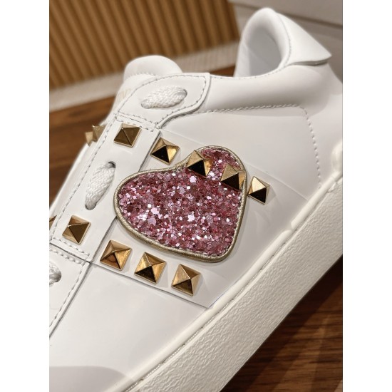 Valentino ROCKSTUD UNTITLED SNEAKER IN CALFSKIN LEATHER WITH METALLIC STRIPE