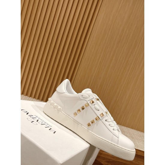 Valentino ROCKSTUD UNTITLED SNEAKER IN CALFSKIN LEATHER WITH METALLIC STRIPE