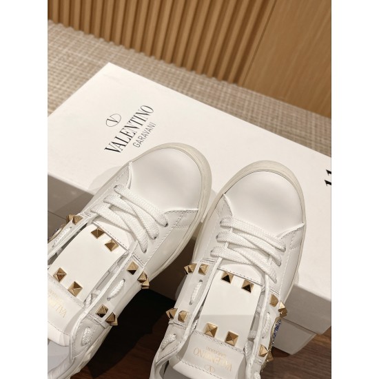 Valentino ROCKSTUD UNTITLED SNEAKER IN CALFSKIN LEATHER WITH METALLIC STRIPE