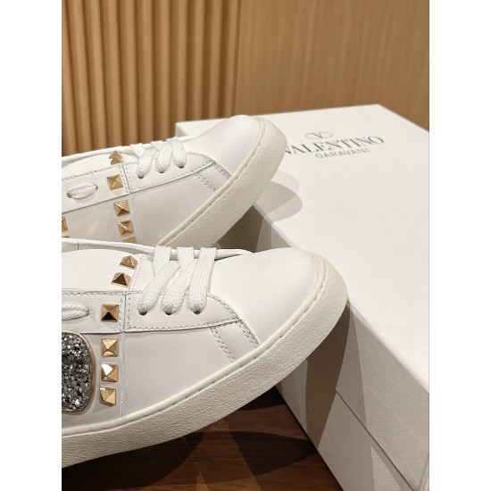 Valentino ROCKSTUD UNTITLED SNEAKER IN CALFSKIN LEATHER WITH METALLIC STRIPE