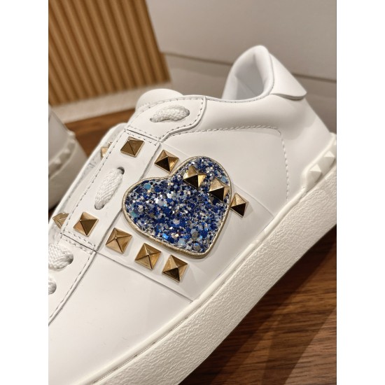 Valentino ROCKSTUD UNTITLED SNEAKER IN CALFSKIN LEATHER WITH METALLIC STRIPE